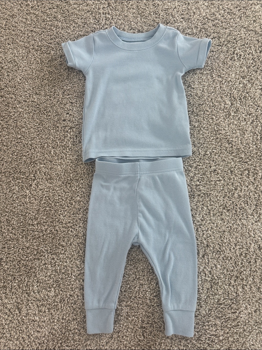 Old Navy Baby Light Blue Ribbed Pajama Set - Short Sleeve Top & Pants